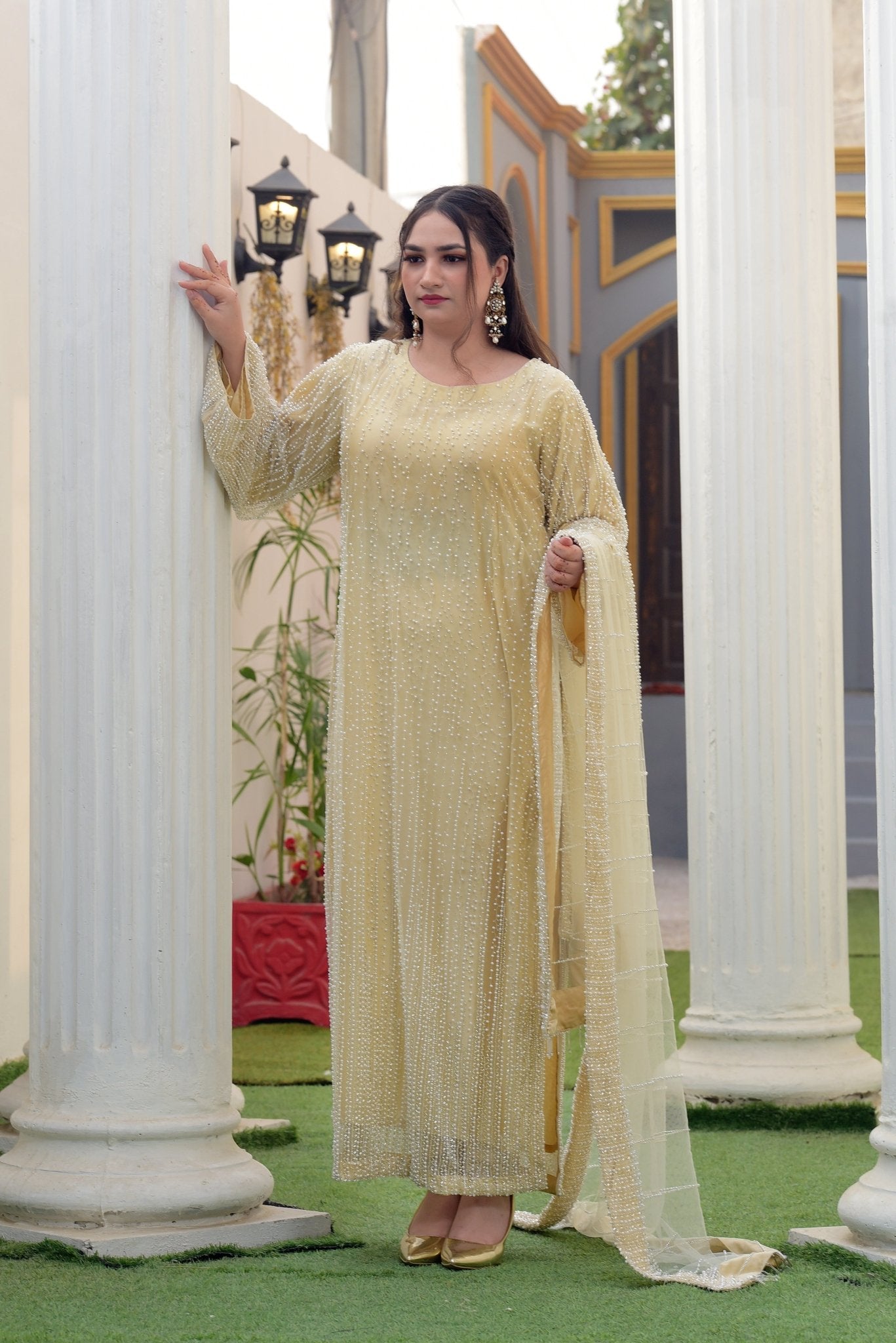Full heavy work cut dana on net (Two piece) with full long shirt and dupatta - ENR Fashion