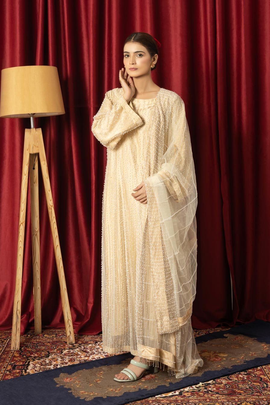 Full heavy work cut dana on net (Two piece) with full long shirt and dupatta - ENR Fashion